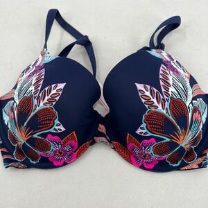 Pink by Victoria's Secret Wear Everywhere T Shirt Bra 32DD Blue Floral Lined